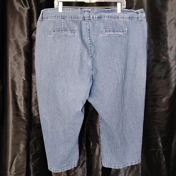 JMS Stretch Classic Denim Blue Jean Capri Embroidered Butterfly Detail Pants - Picture 5 of 6